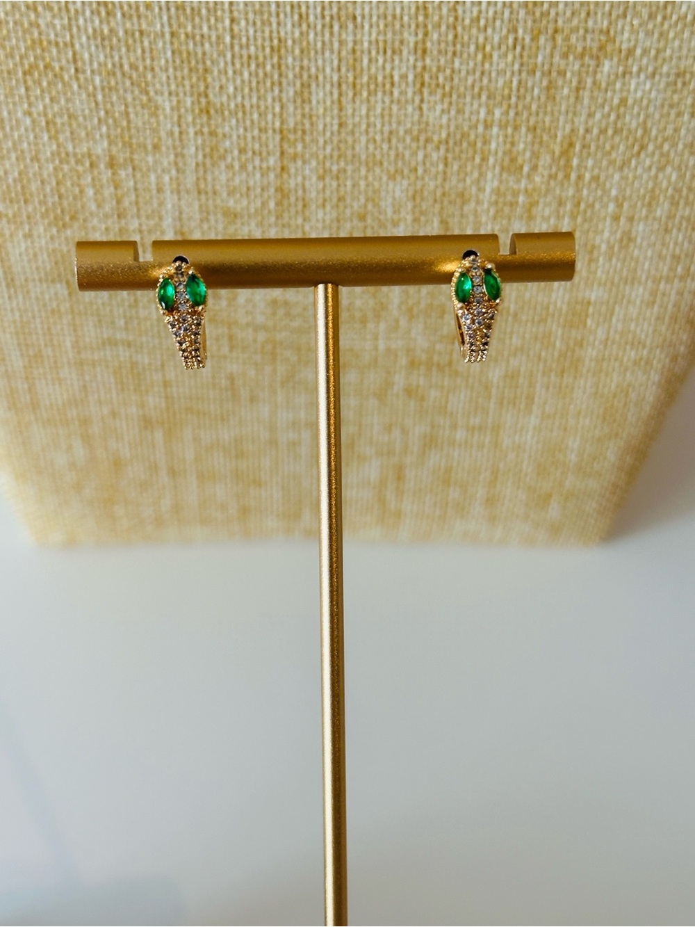 Fashion Jewelry Gold-Tone Huggie Earrings with Green Stones